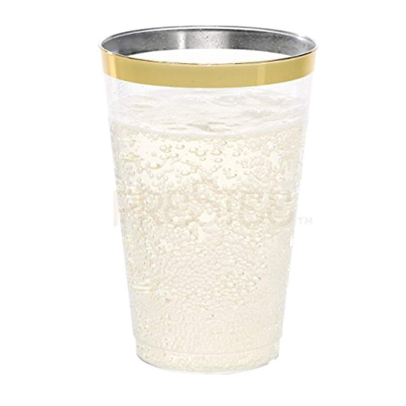 DRINKET Gold Plastic Cups 14 oz Clear Plastic Cups / Tumblers Fancy Plastic Wedding Cups With Gold Rim 50 Ct Disposable For Party Holiday and Occasions SUPER VALUE PACK