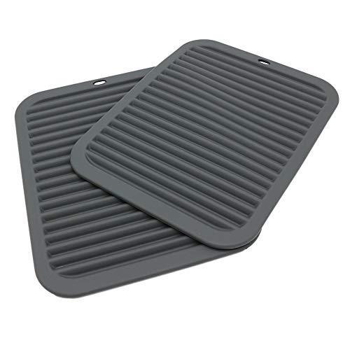 9“×12”Rectangular large silicone trivet Non slip trivet Jar opener Flexible Durable Large coaster Dishwasher Safe heat resistant mat (2 Pack black)