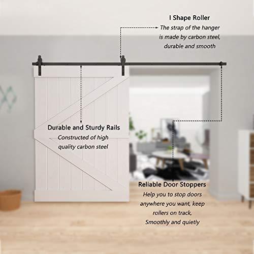 HomLux 8ft Heavy Duty Sturdy Sliding Barn Door Hardware Kit, Double Door-Smoothly and Quietly, Easy to Install and Reusable - Fit 1 3/8-1 3/4" Thickness & 24" Wide Door Panel, Black(I Shape Hanger)