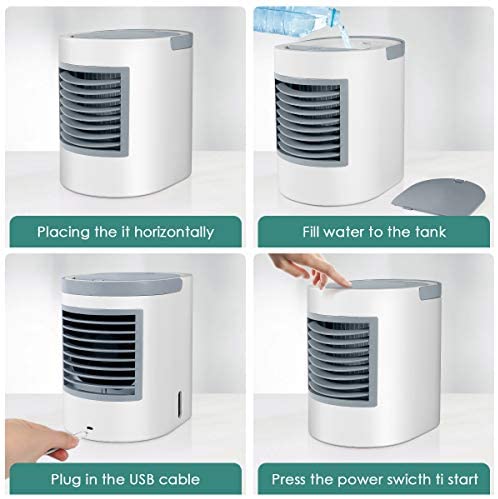 MOSAJIE Portable Space Air Conditioner,Small Personal Desk Fan,Quiet Air Cooler Misting Fan,Mini USB Air Conditioner Fan,Purifier,Sterilizer,Humidifier,Desktop Cooling Fan with 3 Speeds for Home Room Office