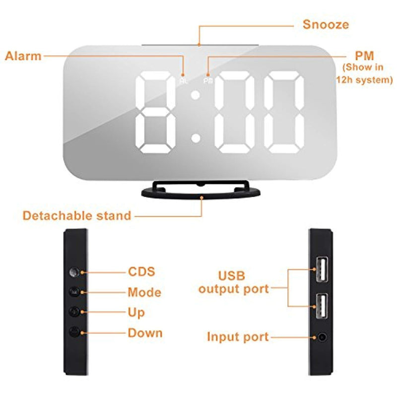 Adoric Digital Alarm Clock - 6.5" Easy Read LED Display, Easy Snooze Function, Dual USB Charger Port