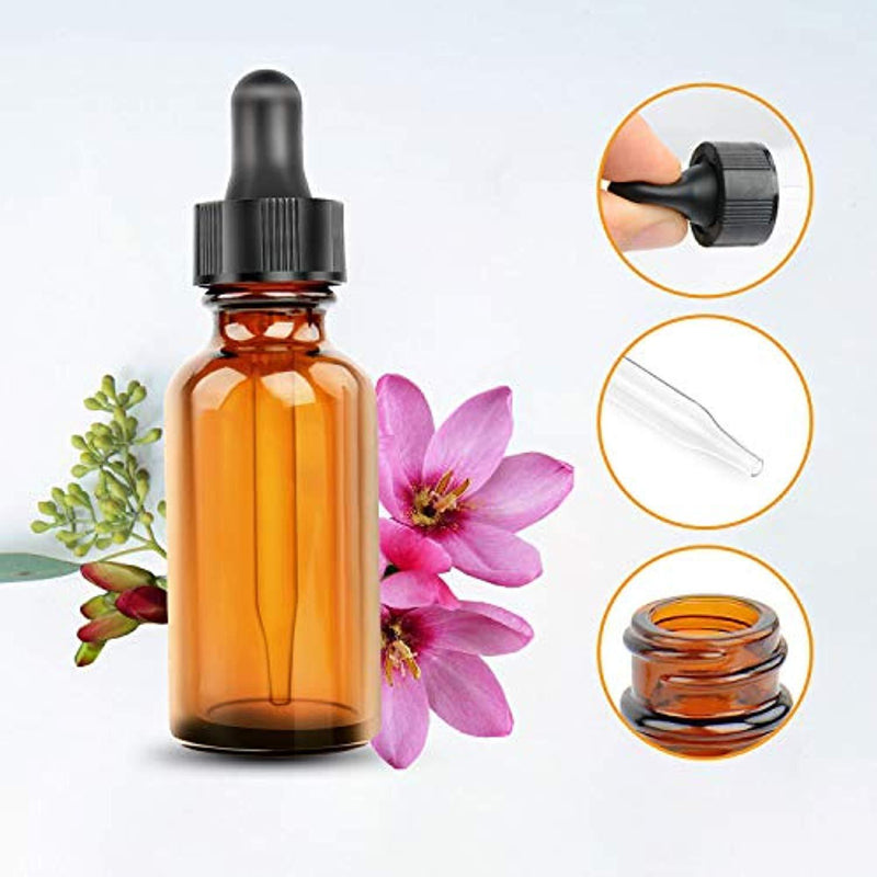 Nelipo 1oz Amber Glass Bottles for Essential Oils with Glass Eye Dropper - Pack of 6