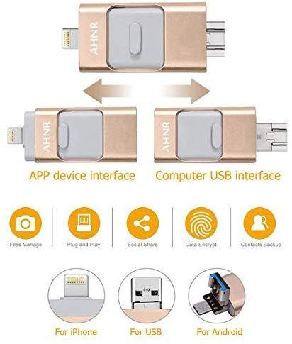 USB Flash Drives for iPhone 128GB [3-in-1] OTG Jump Drive, AHNR Thumb Drives External Micro USB Memory Storage Pen Drive, USB 3.0 Flash Memory Stick for iPhone, iPad, iOS, Android, PC(Silver)