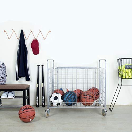 MyGift Metal Rolling Sports Ball Storage Hopper & Equipment Cart