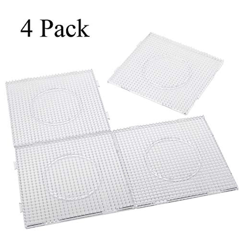 H&W 4PCS 5mm Fuse Beads Boards, Large Clear Pegboards Kits, with Gift 4 Lroning Paper (WA3-Z1)