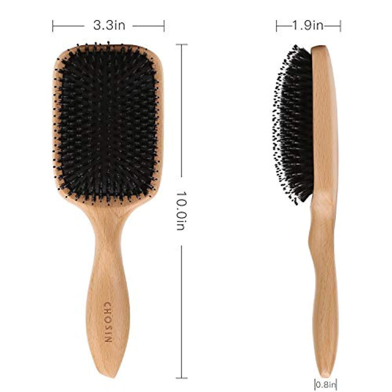 Hair Brush CHOSIN Boar Bristle Hair Brush Natural Wooden Boars Paddle Detangling Cushion Hairbrush for Women Men Kids Good for Thick Long Short Dry Damaged Curly Wavy Frizzy Fine Hair