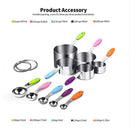 10 Piece Stainless Steel Measuring Cups And Spoons Set with with Colorful Silicone Handles