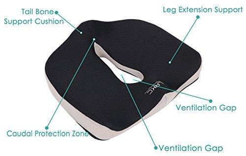 LRKC Coccyx Orthopedic Memory Foam Seat Cushion - Back, Tailbone, Sciatica Pain Relief & Spinal Alignment