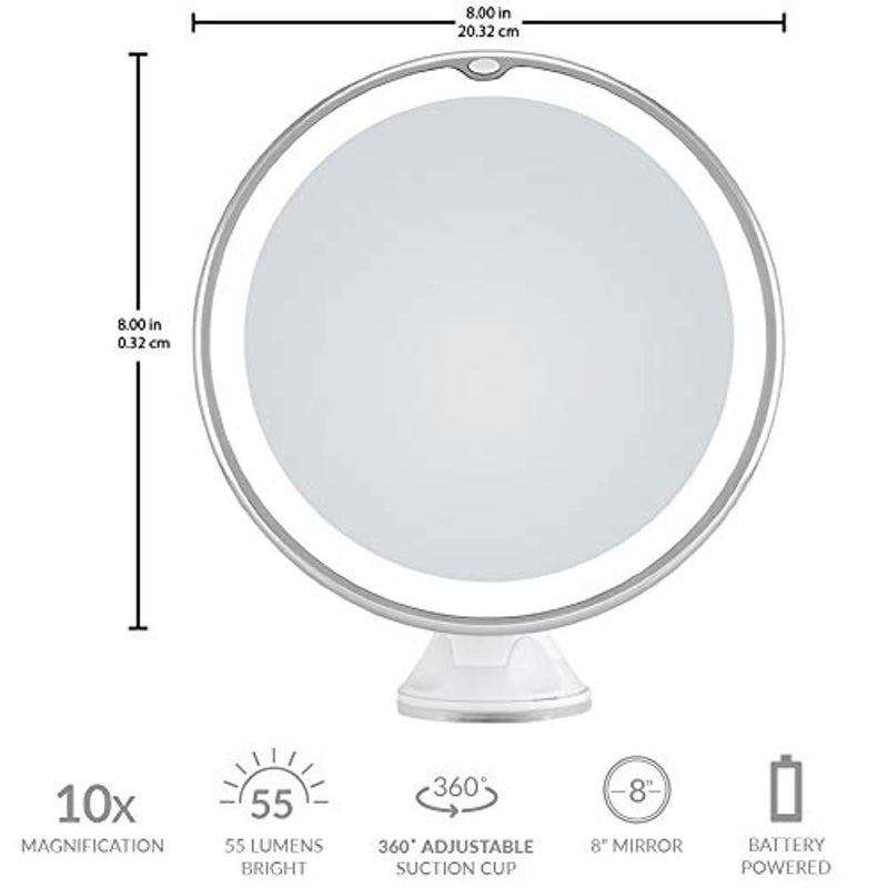 London Luxury 10X Magnifying Makeup Mirror | Lighted Makeup Mirror With 20 LEDs | 8" Wide | Travel Vanity Mirror Is Compact | Suction Cup With 360 Rotation | Battery Operated...