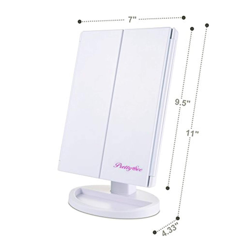 Pretty See Tri-Fold LED Lighted Makeup Mirror Touch Screen, 21 LED Lights, 1X/2X/3X Magnifying Vanity Mirrors