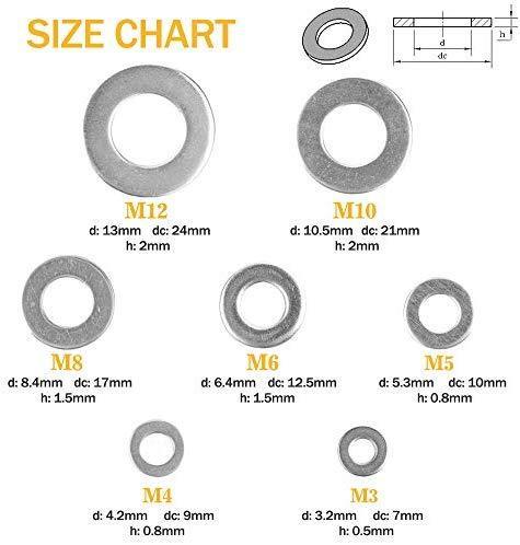 VIGRUE Black Zinc Plated Alloy Steel Flat Washers Set Washers Hardware Assortment 684 Pieces -9 Sizes M2 M2.5 M3 M4 M5 M6 M8 M10 M12