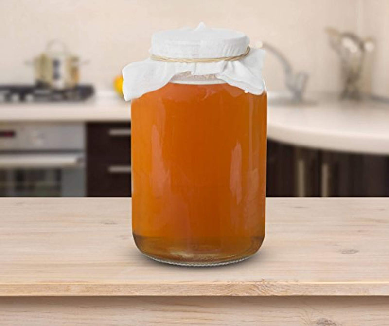 1 Gallon Glass Kombucha Jar - Home Brewing and Fermenting Kit with Cheesecloth Filter, Rubber Band and Plastic Lid - By Kitchentoolz