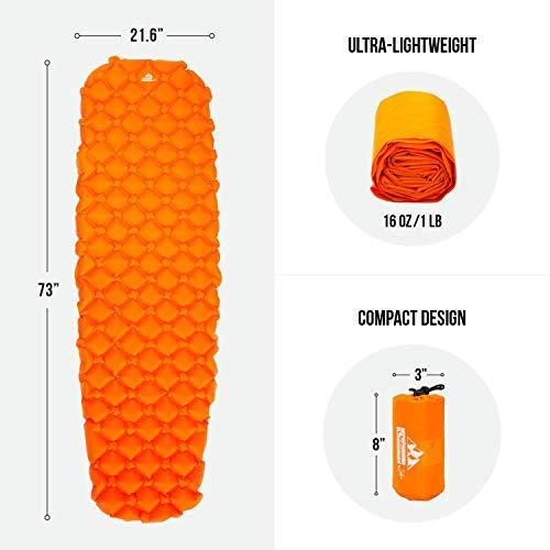 Outdoorsman Lab Camping Sleeping Pad, Ultralight Inflatable Camping Pad, Compact Hiking & Backpacking Gear Includes Camping Mat, Bag & Repair Kit