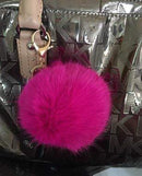 Miraclekoo Rabbit Fur Ball Pom Pom KeyChain Gold Plated Keychain with Plush for Car Key Ring or Handbag Bag Decoration (Orange Pink)