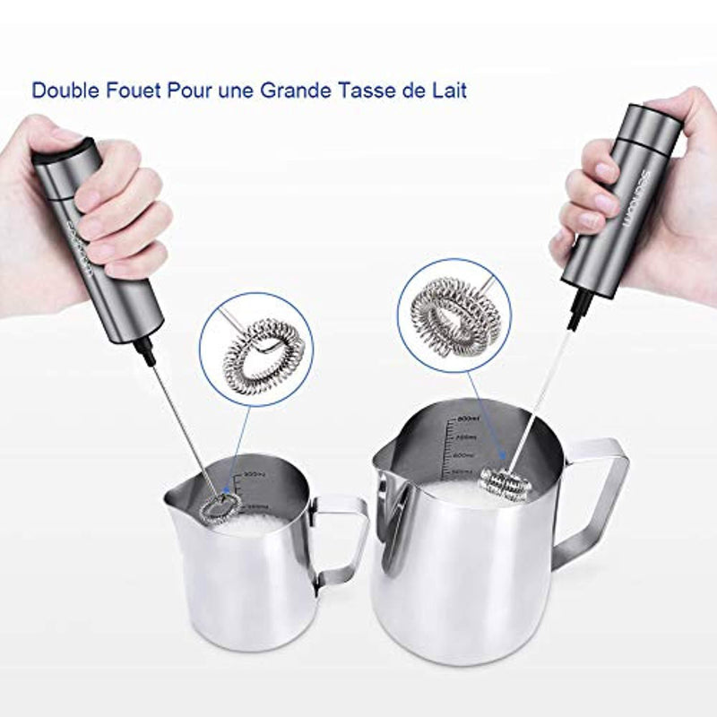 Sedhoom Handheld Battery Operated Double Powerful Electric Milk Frother with Additional Single Spring Whisk Head