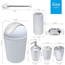 6 Piece Bathroom Accessories Set,Plastic Bath Ensemble Bath Set Lotion Bottles, Toothbrush Holder, Tooth Mug, Soap Dish, Toilet Brush, Trash Can (white)