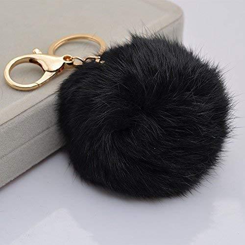 Miraclekoo Rabbit Fur Ball Pom Pom KeyChain Gold Plated Keychain with Plush for Car Key Ring or Handbag Bag Decoration (Orange Pink)