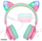 Bluetooth Headphones, Riwbox CT-7 Cat Ear LED Light Up Wireless Foldable Headphones Over Ear with Microphone and Volume Control for iPhone/iPad/Smartphones/Laptop/PC/TV (White&Pink)