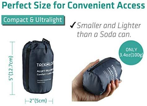 Trekology Ultralight Inflatable Camping Travel Pillow - ALUFT 2.0 Compressible, Compact, Comfortable, Ergonomic Inflating Pillows for Neck & Lumbar Support While Camp, Hiking, Backpacking