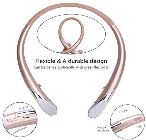 Bluetooth Retractable Headphones, Wireless Earbuds Neckband Headset Noise Cancelling Stereo Earphones with Mic (15 Hours Play Time, Black)