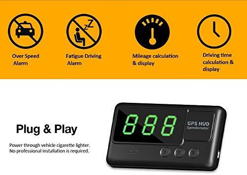 Digital Universal GPS HUD Speedometer Display GPS Head Up Dispaly Speedometer Car Truck Odometer with Over Speed Warning/Car Clock / 5.4in Large Screen KingNeed C90