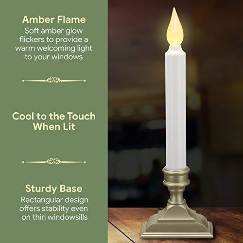 612 Vermont Battery Operated LED Window Candles with Flickering Amber Flame, Automatic Timer, 9.75 Inches Tall (Pack of 4, Pewter)