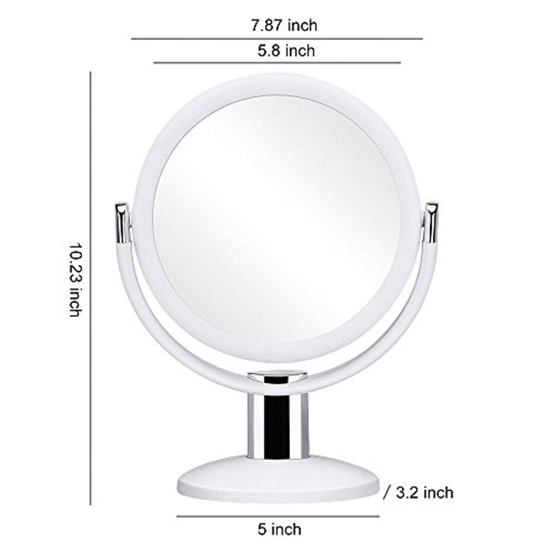 Orange Tech 1X & 10X Double Sided Magnified Makeup Mirror, Magnifying Vanity Mirror with 360 Degree Rotation for Bathroom or Bedroom Table Top - White