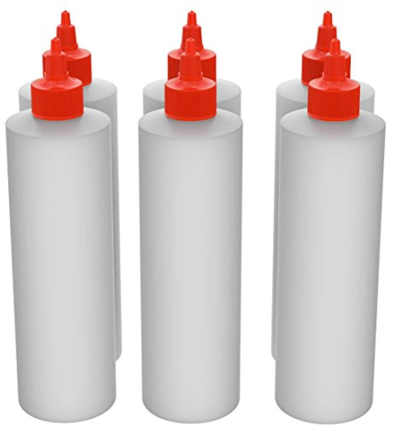 6-pack Plastic Squeeze Condiment Bottles 16-Ounce With Red Twist-Cap Set of 6 16-oz (Perfect For Syrup, Sauce, Ketchup, BBQ, Condiments, Dressing, Arts and Craft, Workshop, Storage, and More)