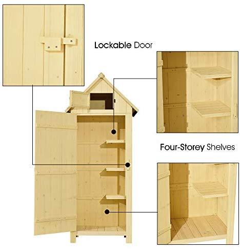 MCombo Outdoor Storage Cabinet Tool Shed Wooden Garden Shed Organizer Wooden Lockers with Fir Wood (70") (Natural)