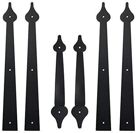 Boshen Garage Carriage Door Handles Hinges Decorative Hardware Kit for Doors Accents Screw Mount (2 Set(8 Hinges + 4 Handles), Black)