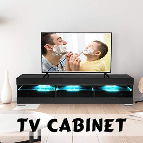 KingSo TV Stand for 55 Inch TV, TV Stands with Led Lights Entertainment Center, High Gloss TV Table TV Cabinet Modern TV Console Living Room Furniture - Wood Brown