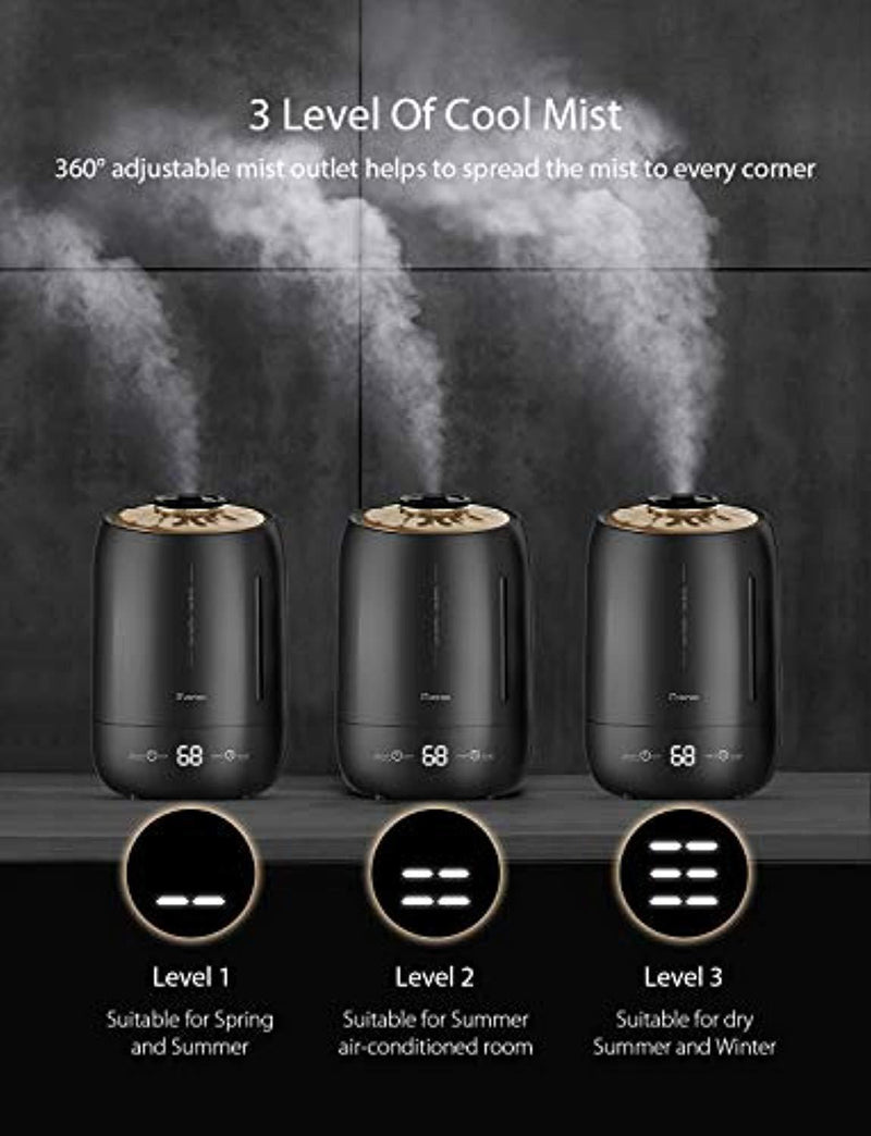 iTvanila Cool Mist Humidifiers, Ultrasonic Humidifiers, Air Humidifiers 5L Large Water Tank for Baby,Bedroom,Living Room,Office,Auto-Off Whisper Quiet (Black)