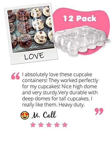 (12Pack x 12 Sets) STACK'nGO Cupcake Carriers - High Tall Dome Clear Containers Thick Plastic Disposable Storage Boxes. Cup Cake Holders by Cakes of Eden