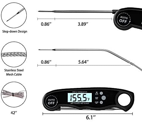 A ALPS Oven Safe Leave in Meat Thermometer, Dual Probe Instant Read Food Meat Thermometer Digital with Alarm Function for Cooking, BBQ, Smoker and Grill (Black)