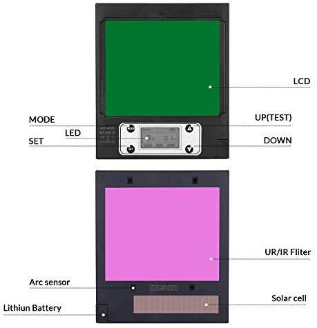 Solar Powered Welding Helmet Auto Darkening Professional Hood with Wide Lens Adjustable Shade Range 4/9-13 for Mig Tig Arc Weld Grinding Welder Mask