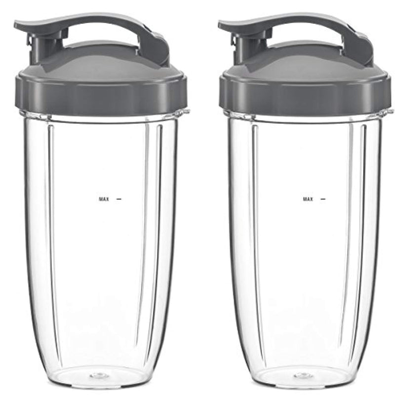 32oz Replacement Cups with Flip Top To Go Lid for NutriBullet 600w and Pro 900w Blender (2 Pack) by Preferred Parts