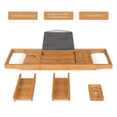 HOMFA Bamboo Bathtub Tray Bath Table Adjustable Caddy Tray with Extending Sides, Cellphone Tray and Wineglass Holder