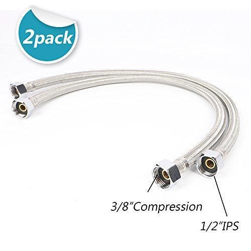 BOSNELL 24-Inch Long Faucet Connector Braided Stainless Steel Water Supply Hose 2 1/2" I.P.Female Straight Thread Faucet Hose Replacement Pack of 2(1 Pair)