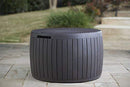 Keter 230897  Circa Natural Wood Style Round Outdoor Storage Table D, 37 Gallons,  26.7 in. Diameter x 16.5 in Height.