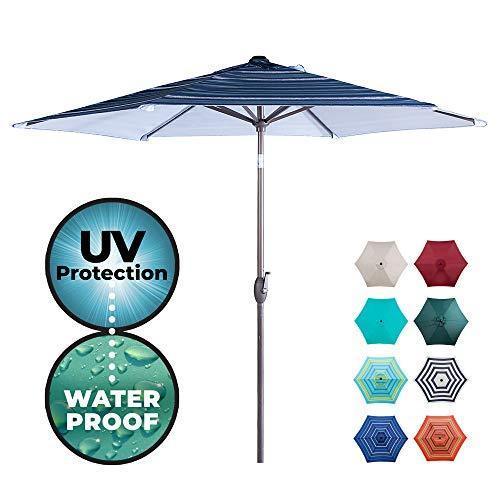 Abba Patio Outdoor 9-Feet Table Umbrella with Push Button Tilt and Crank Lift, Turquoise Striped