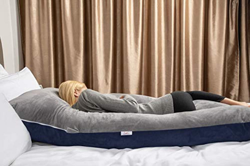 QUEEN ROSE Unique Full Body Pregnancy Pillow with Total Body Support,Removable Cover,Blue and Gray