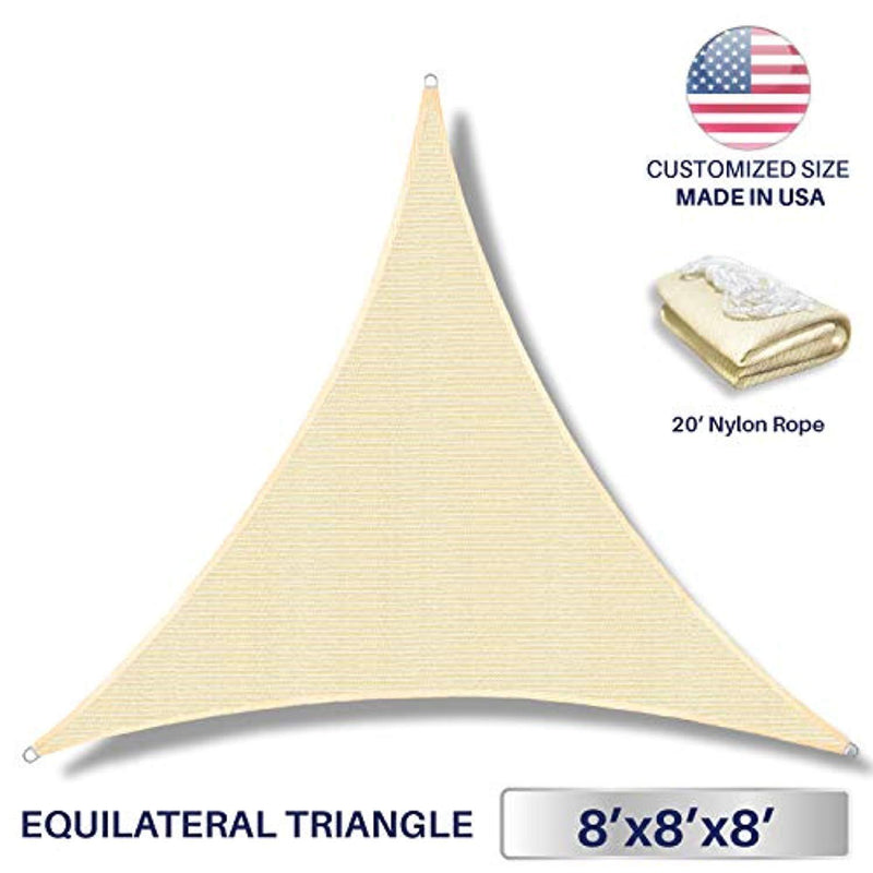 Windscreen4less 8' x 8' x 8' Triangle Sun Shade Sail - Beige Durable UV Shelter Canopy for Patio Outdoor Backyard - Custom Size Available