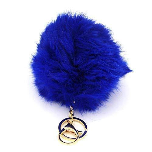 Miraclekoo Rabbit Fur Ball Pom Pom KeyChain Gold Plated Keychain with Plush for Car Key Ring or Handbag Bag Decoration (Orange Pink)