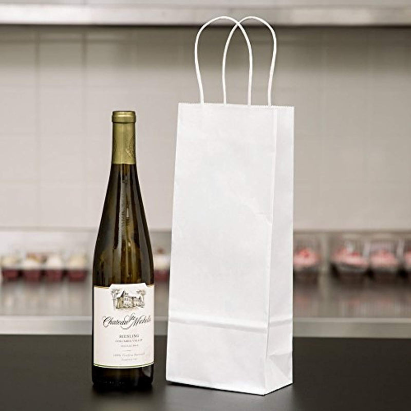 5.25"x3.25"x13" 50 pcs Bagsoure White Kraft Paper Wine Bags Merchandise Party Bags Gift Bags Retail Bags Craft Bags Brown Bag Natural Bag