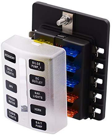 BlueFire 12 Way 30A 32V Blade Fuse Box Board with 24PCS Fuse + LED Warning Light for Car/Marine Boats/Automotive/Trike