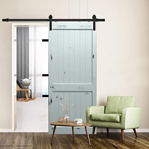 Hahaemall Antique Rustic 6FT/72'' J-Shape Sliding Barn Door Hardware Double Wooden Door Cloest Steel Track Closet Heavy Hanging Kit