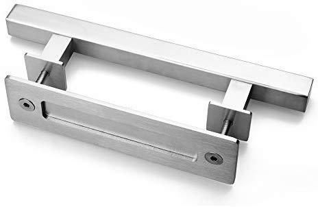 SMARTSTANDARD 12" Pull and Flush Square Door Handle Set Stainless Steel Door Pull Handle Sliding Barn Door Hardware Handle 2PCS