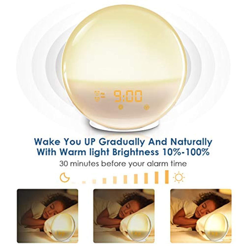 Warmhoming Wake-Up Light Alarm Clock with Colored Sunrise Simulation and Radio for Bedroom