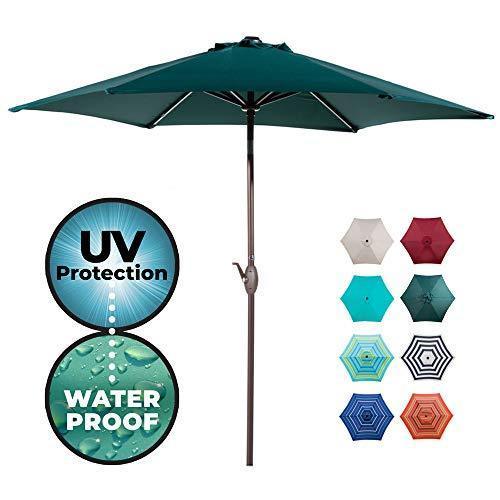 Abba Patio Outdoor 9-Feet Table Umbrella with Push Button Tilt and Crank Lift, Turquoise Striped