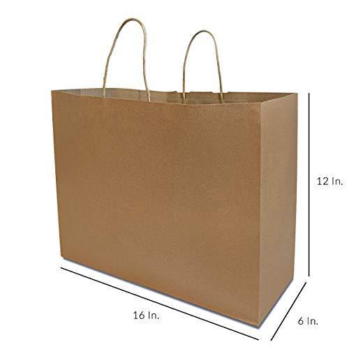 16x6x12" - 50 Pcs - Kraft Paper Shopping Bags, Paper Bags with Handles, Gift Bags, Brown Bags Bulk